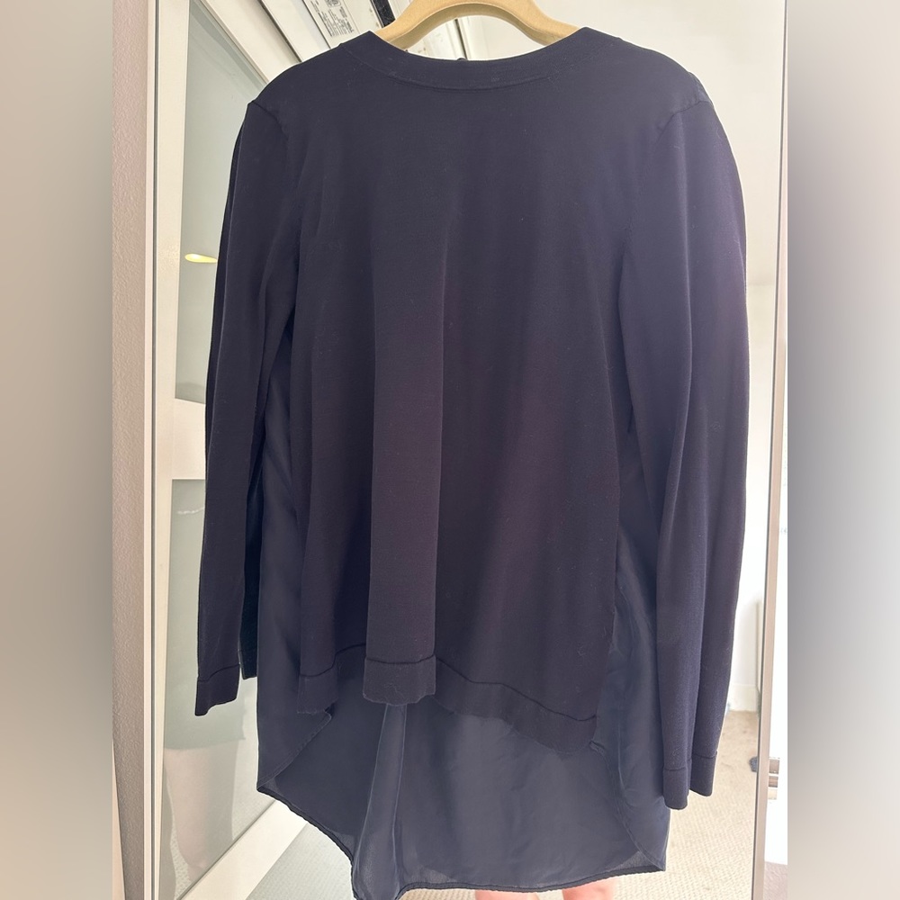 COS Knit & Silk Mixed Media Long Sleeve Top | Size XS | Navy